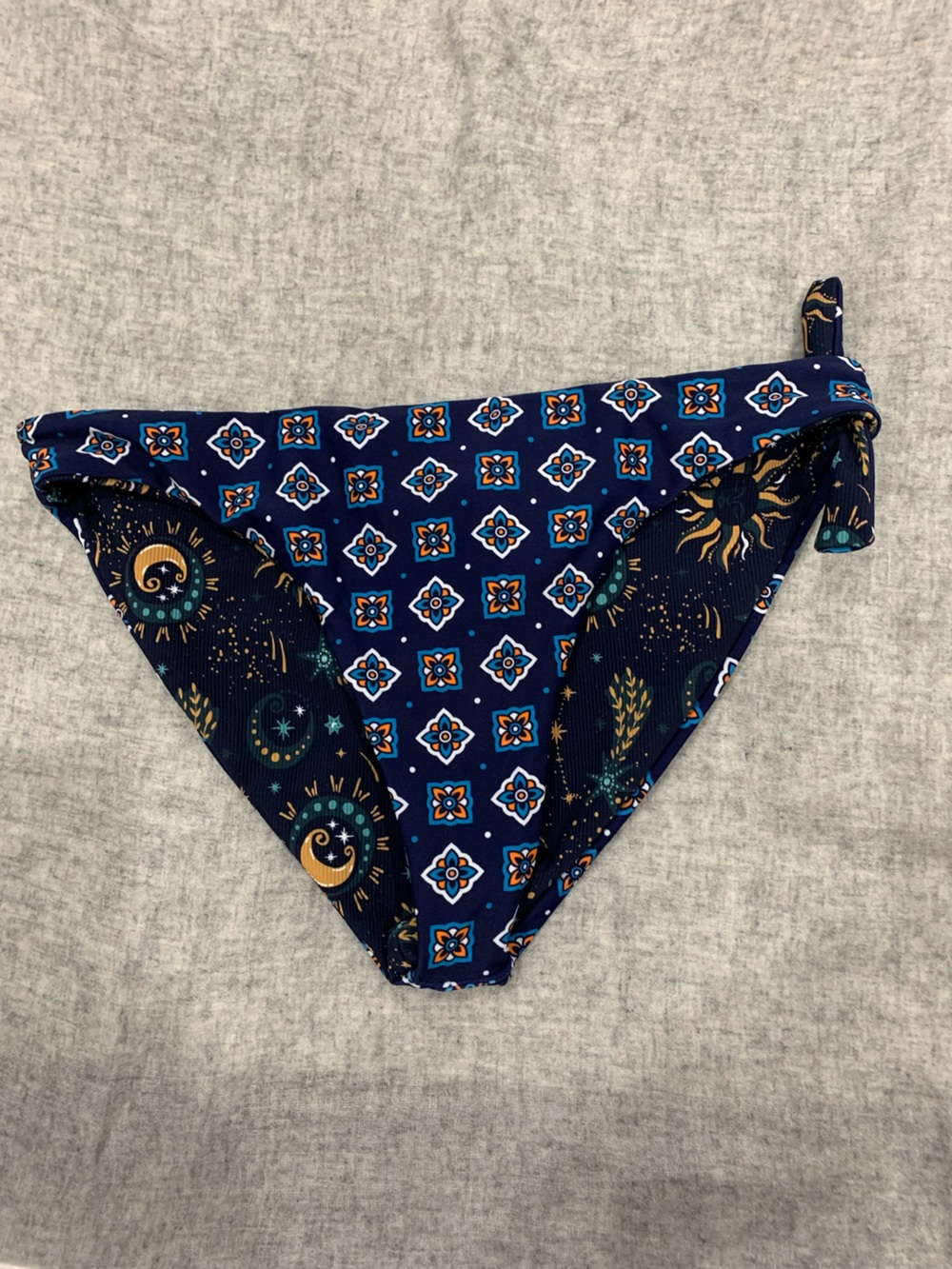 Reversible Blue Printed Bikini Bottom with Celestial Motif